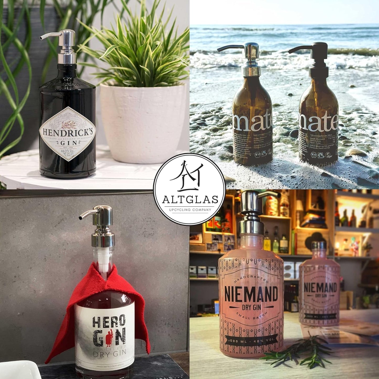 ALTGLAS Twin Pack - 2X Stainless Steel Soap Pump 'Zagreb' as Replacement for Liquid Hand Soap Dispensers (Silver Chrome) - Fits e.g. Jack Bottle