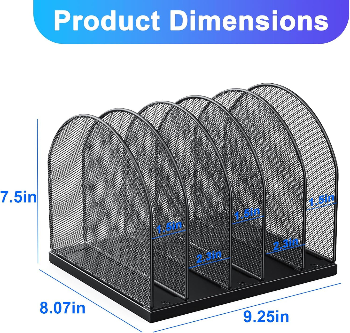gianotter Desktop File Organizer, Desk Organizer with 5 Compartments, Paper Organizer for Desk, Workspace Organizers for Office Supplies (Black)