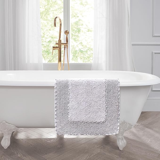 Laura Ashley Ruffle Border 100% Cotton Bath Rug Set, Purple, 17" x 24"/ 20" x 32"