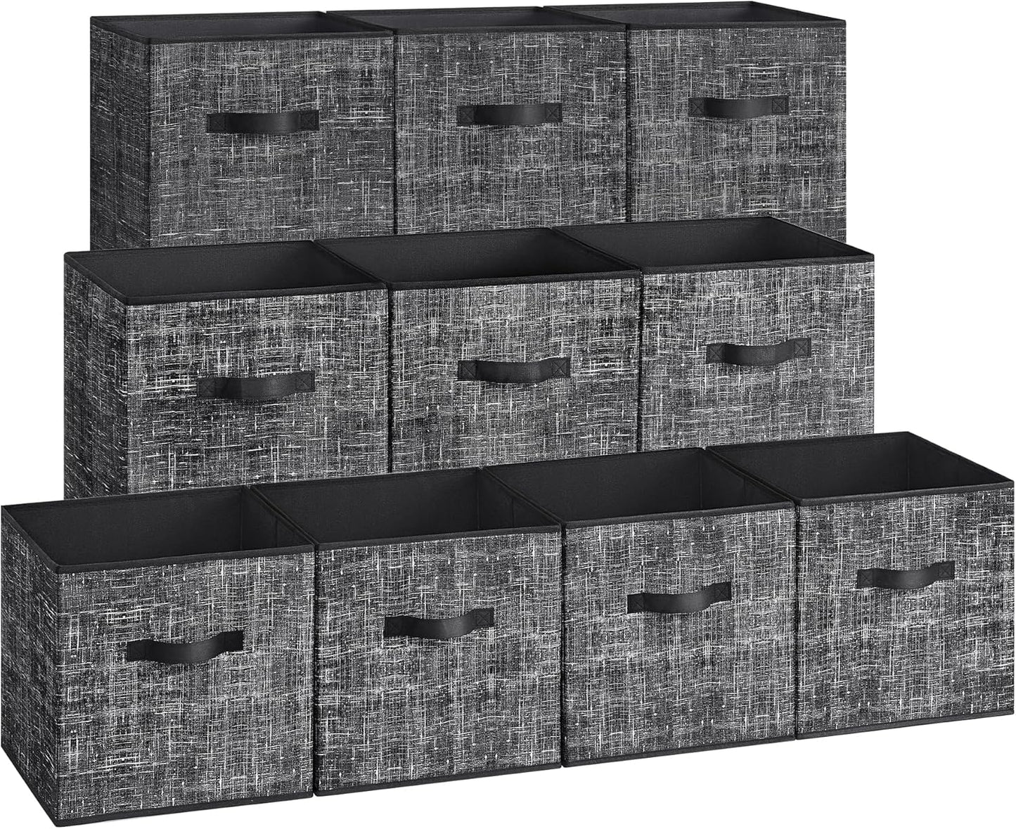SONGMICS Storage Cubes, 13 x 13 x 13 Inches Non-Woven Fabric Bins with Double Handles, Set of 10, Closet Organizers for Shelves, Foldable, for Clothes, Ink Black UROB133B01