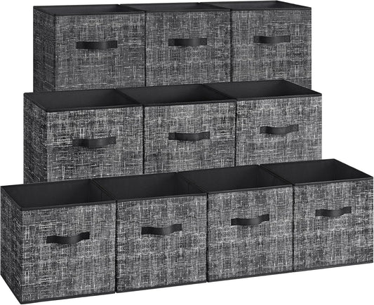 SONGMICS Storage Cubes, 13 x 13 x 13 Inches Non-Woven Fabric Bins with Double Handles, Set of 10, Closet Organizers for Shelves, Foldable, for Clothes, Ink Black UROB133B01