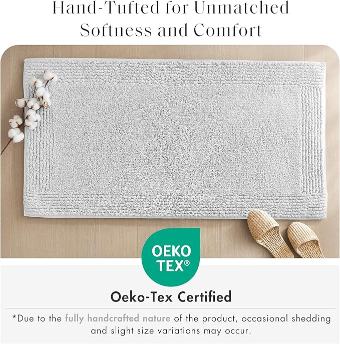 Madison Park Splendor Reversible 100% Cotton Tufted Bathroom Rug-3000 GSM Hotel Quality Luxurious Plush Medium Pile Bath Mat Absorbent, Quick Dry, Shower Room Décor, 20x30 Grey