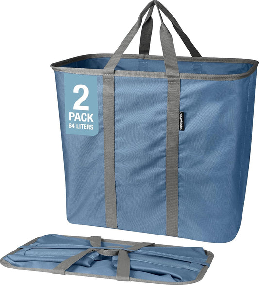 CleverMade Collapsible Laundry Caddy - Denim Shadow Gray 2Pack 64L - Foldable Storage Organization Container for Clothes Laundry Room Storage Solution