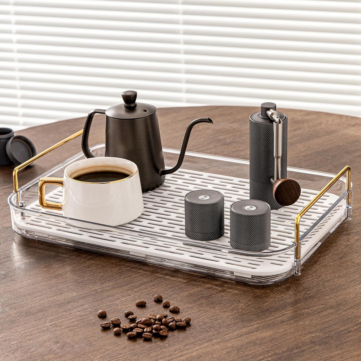 Coffee Bar Accessories, Station Organizers,Large Capacity Storage with Drain Board,Whisky Tray,Mug Tea Cup Holder Coffee Bar Organizer, White Clear