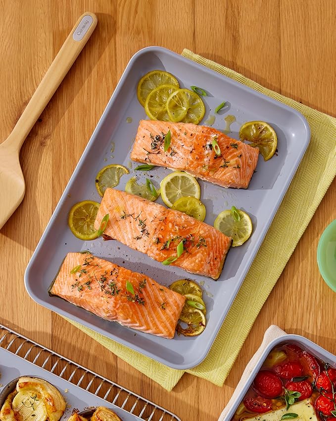 Caraway Nonstick Ceramic Small Baking Sheet Duo (9x13”) – Non-Toxic, PTFE & PFOA Free – Oven Safe – Aluminized Steel Core – Mini Sheet Pan for Baking, Roasting & More - Gray