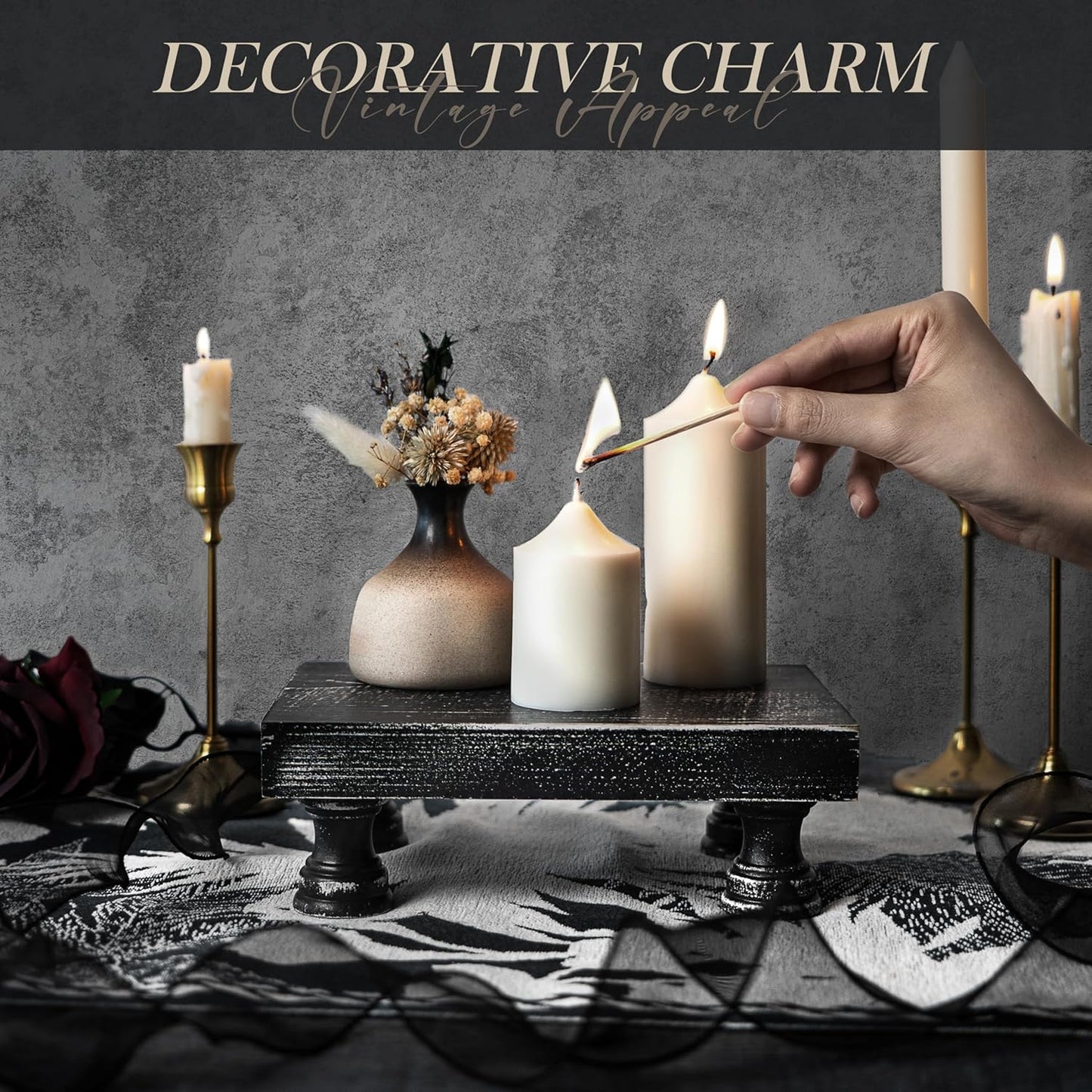 EOSAHR Stylish Pine Wood Risers for Decor for Kitchen Sink & Small Vanity - Risers Display Stands for Home Decor - Chic Sponge Holder & Bathroom Organizer (Black, 8.5")