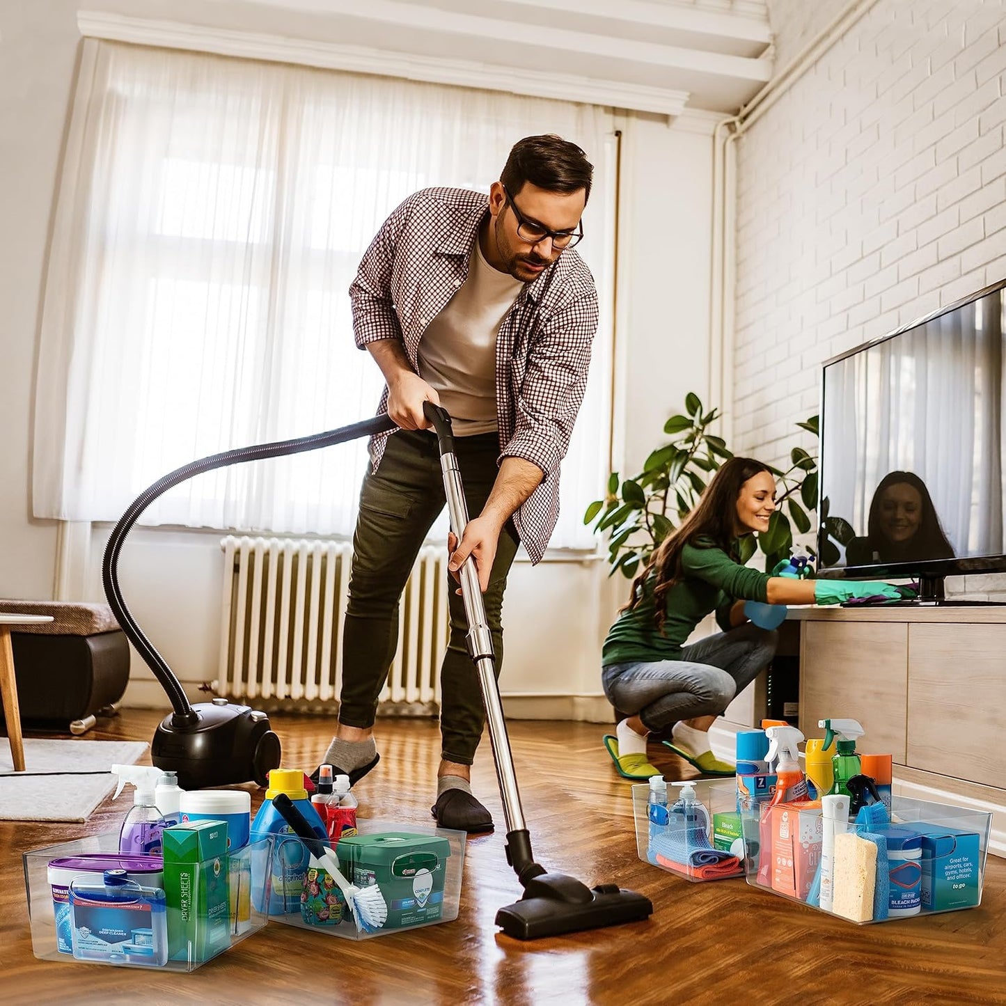 ClearSpace Plastic Storage Bins with Divider – Perfect Kitchen Organization or Pantry Storage – Fridge Organizer, Pantry Organization and Storage Bins, Cabinet Organizers