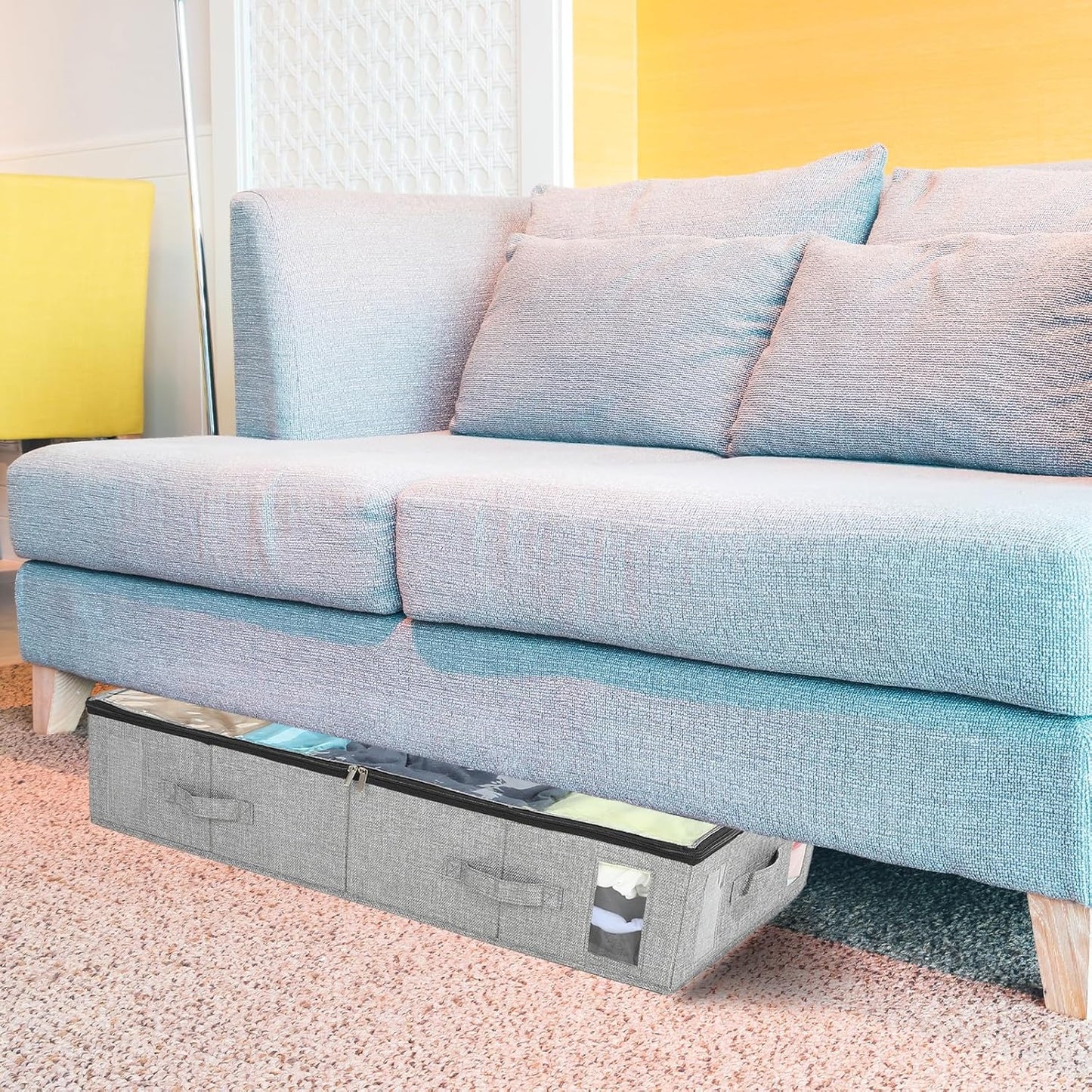 2 Pack Under Bed Storage Bags, Blanket Storage Bag with Clear Window & 4 Handles, 33.4x16.5x6.3 in Comforter Bag Foldable Fabric Organizer for Blankets, Comforters, Clothes, Grey