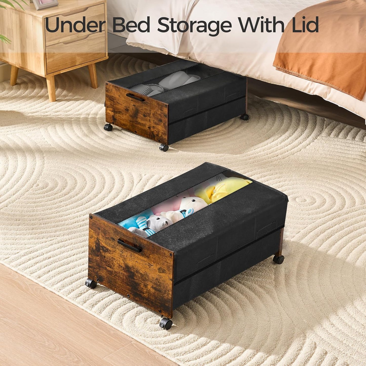 Under Bed Storage with Wheels, Under Bed Storage Containers, UnderBed Drawers with Metal Frame, for Clothes Shoes Blanket