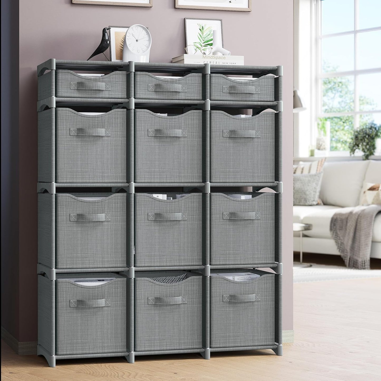12 Cube Closet Organizers And Storage | Includes All Storage Cube Bins | Easy To Assemble Closet Storage Unit With Drawers | Room Organizer For Clothes, Baby Closet Bedroom, Playroom, Dorm (Grey)