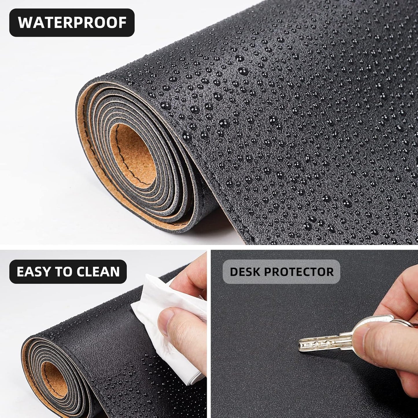 AFIING Leather Desk pad Protector, Large Non-Slip Office Desk Mat with Natural Cork & PU Leather, Waterproof Writing Mouse Pad for Office and Home (55in*17in,Black)