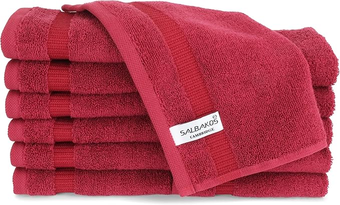 SALBAKOS 100% Turkish Cotton Washcloth Set of 12 13x13 inch | Heirloom Quality | Hotel & Spa Collection | Ultra Soft, Super Absorbent, Washcloth Towels | Made in Turkey (Wine, 12 Washcloths)