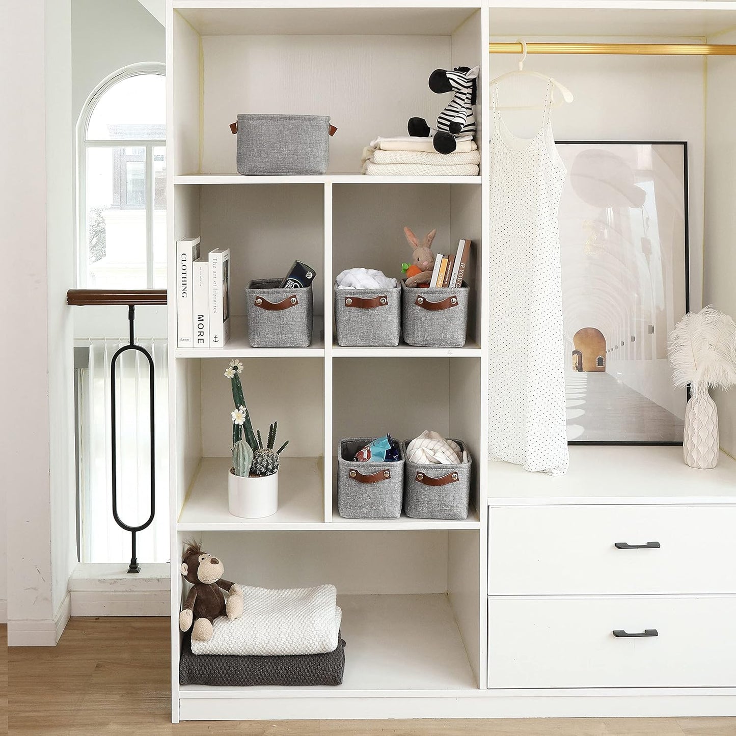 OrganiHaus Baby Fabric Storage Baskets for Shelves 6 Pack, 9x7in Closet Storage Bins for Shelves, Cloth Baskets for Organizing, Linen Closet Organizers, Fabric Basket, Gray Basket