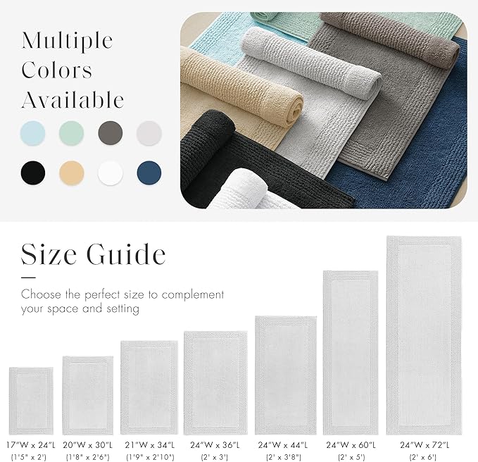 Madison Park Splendor Reversible 100% Cotton Tufted Bathroom Rug-3000 GSM Hotel Quality Luxurious Plush Medium Pile Bath Mat Absorbent, Quick Dry, Shower Room Décor, 21x34, Grey