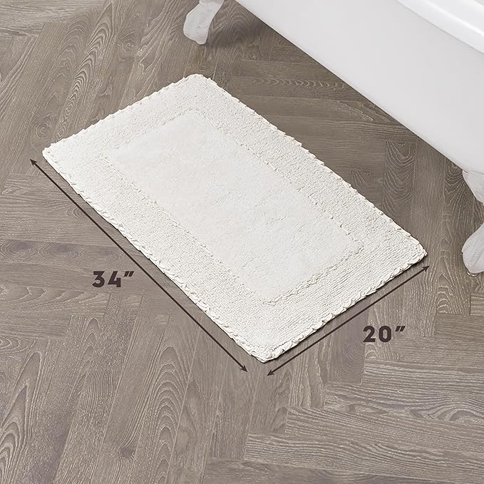 Laura Ashley Ruffle Border 100% Cotton Bath Rug, Ivory, 20"x 34"