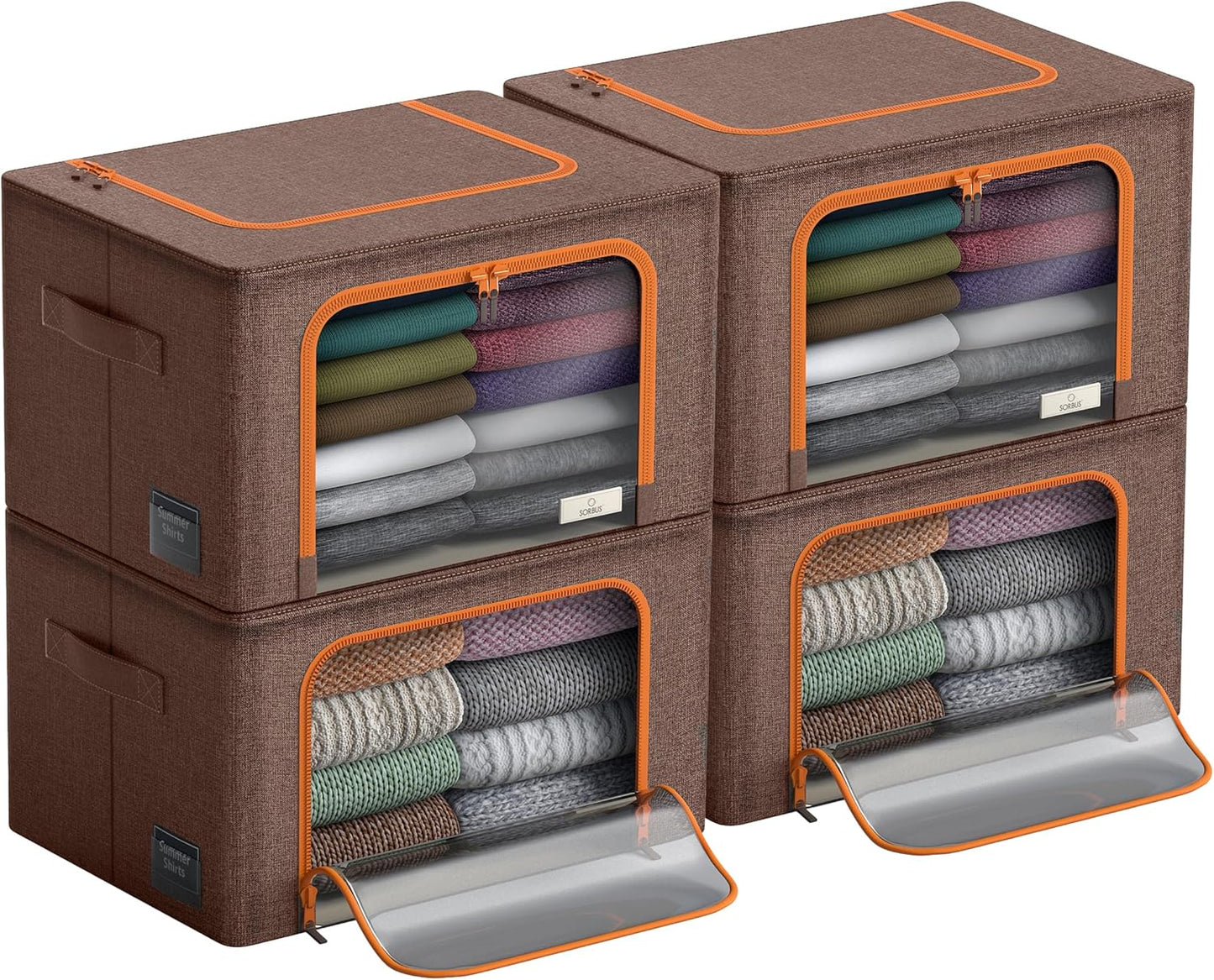 Sorbus Storage Bins with Metal Frame - Stackable & Foldable Clothes Organizer Bags - Oxford Fabric Storage Containers with Large Clear Window & Carry Handles Organization for Bedding Linen & Clothing