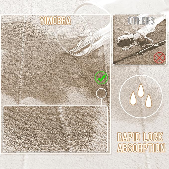 Yimobra Memory Foam Bath Mat, Super Soft Absorbent Bathroom Rug Non Slip, Quick Dry, Machine Washable Floor Carpet for Tub Shower, Home Decor Accessories, 24x17, Beige