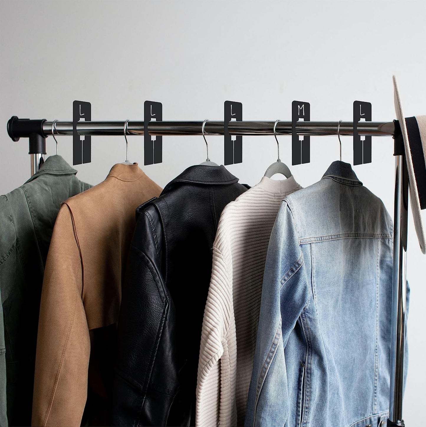 8 PCS Rectangular Black Plastic Closet Dividers with a Bonus Marker, Writable and Reusable for Sorting Clothing Size, Color, Brand, Size 2” x 5.4’’ (Inner Diameter 1.4”)