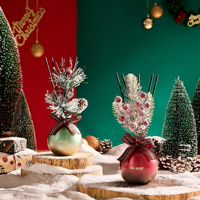 Airkeep Reed Diffuser Set, 5.07 oz(150ml) Balsam & Cedar Christmas Scented Diffuser with 8 Oil Diffuser Sticks,Home Fragrance Essential Oil Reed Diffuser for Home Room Bathroom Shelf Decor