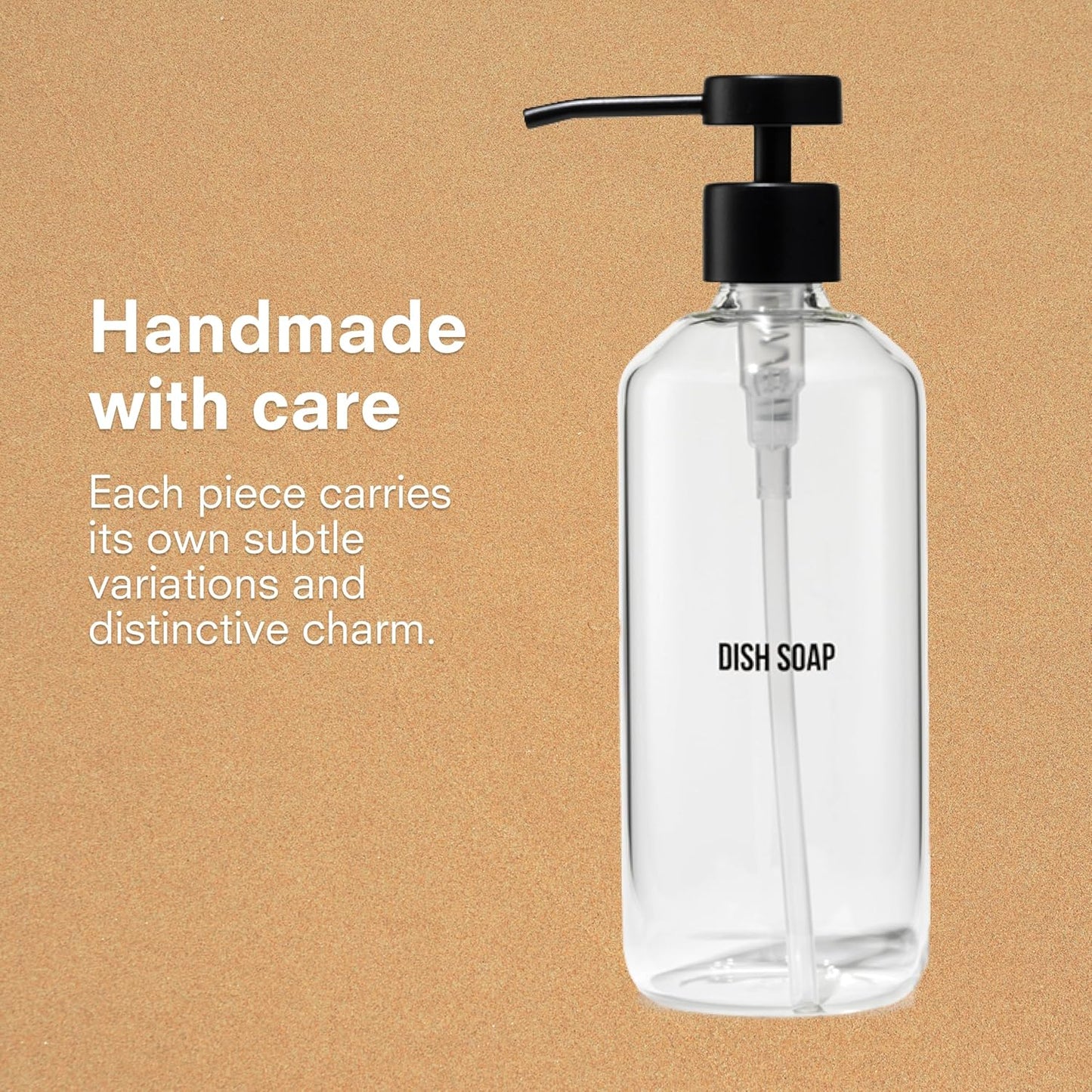 Public Goods Glass Dish Soap Dispenser Pump for Kitchen Sink | Liquid Dish Soap Refill Bottle | Made with Clear Borosilicate Glass and Black Stainless Steel | 16 Oz Dispenser