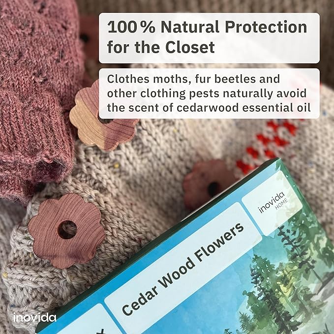 30 American Cedar Wood Rings – Stop Clothes Damage - Wardrobe Freshener – Premium American Cedarwood Flowers for Fresh Scent in Drawers and Closets - Cedar Clothes Hangers