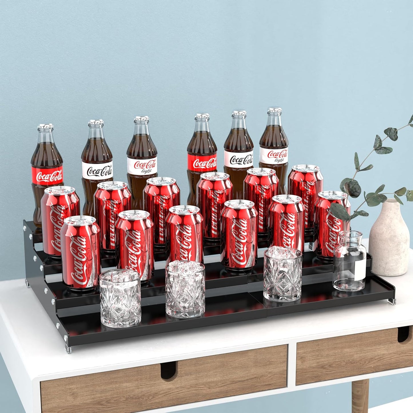 Expandable 4-Tier Step Spice Rack Organizer for Kitchen Cabinet Modern Design and Non Skid Space Saving Storage Shelf for Countertop Cabinets Pantry(1Pack/Black)