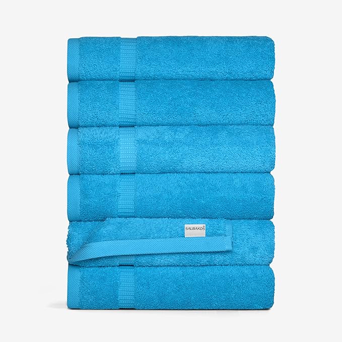 SALBAKOS 100% Turkish Cotton Hand Towel Set of 6 16x30 inch | Heirloom Quality | Hotel & Spa Collection | Ultra Soft, Super Absorbent, Long Lasting Hand Towels | Made in Turkey (Aqua, 6 Hand Towels)