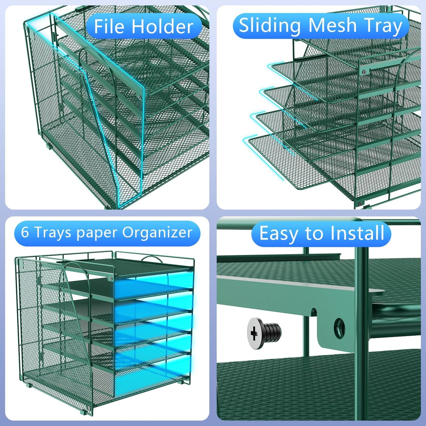 gianotter Desk Organizers and Accessories, 6-Tier Paper Organizer with Magazine rack, File Organizer for Desk, Office Accessories & Workspace (Green)