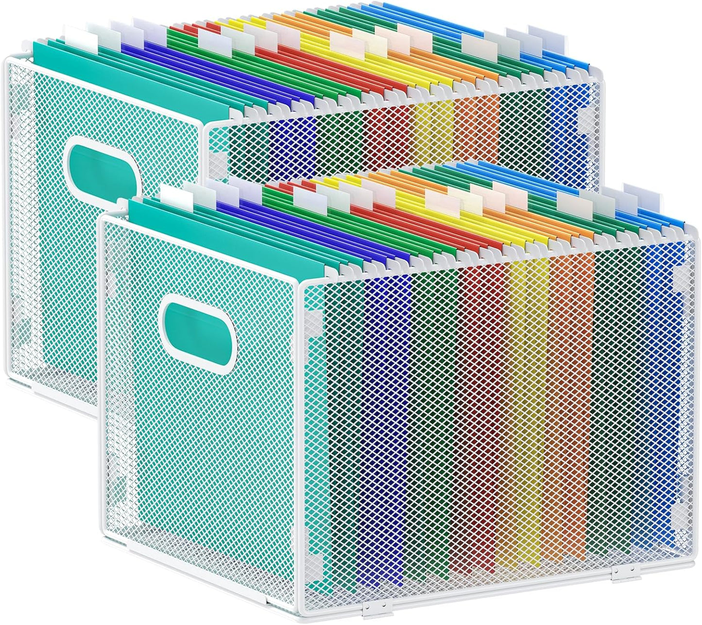 samstar 2 Pack Hanging File Organizer, Mesh File Folder Box Filing Box Cabinet Organizer Storage Boxes, Letter Size,White