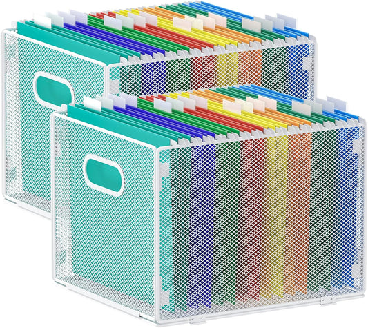 samstar 2 Pack Hanging File Organizer, Mesh File Folder Box Filing Box Cabinet Organizer Storage Boxes, Letter Size,White