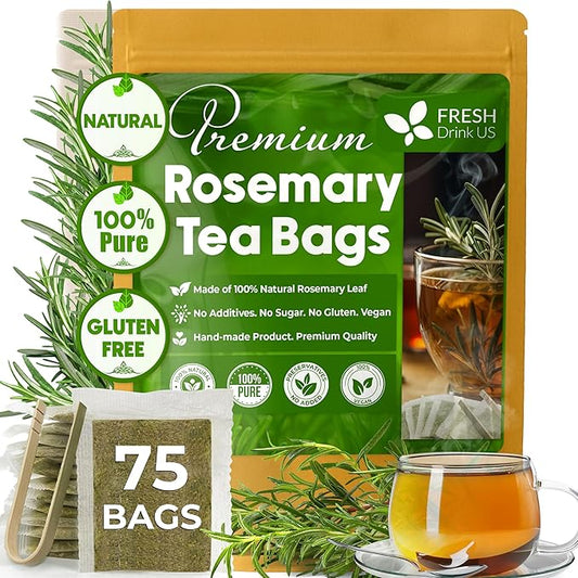 FreshDrinkUS, Premium 75 Rosemary Leaf Tea Bags, 100% Natural and Pure Rosemary Dried Leaves, Pure Herbal Tea, No Additives, No Caffeine, No Gluten, Vegan.