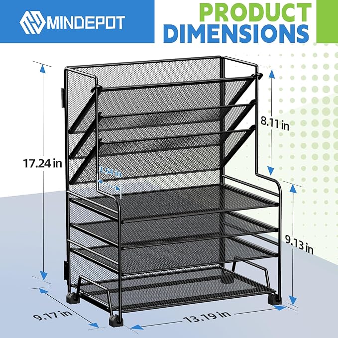 4-Tier Paper Organizer + 3-Pocket File Holder + Drawer + Pen Holders, Desktop File Organizers Paper Tray for Office Supplies School Classroom Organization (Black, No Drawer & Pen Holder)