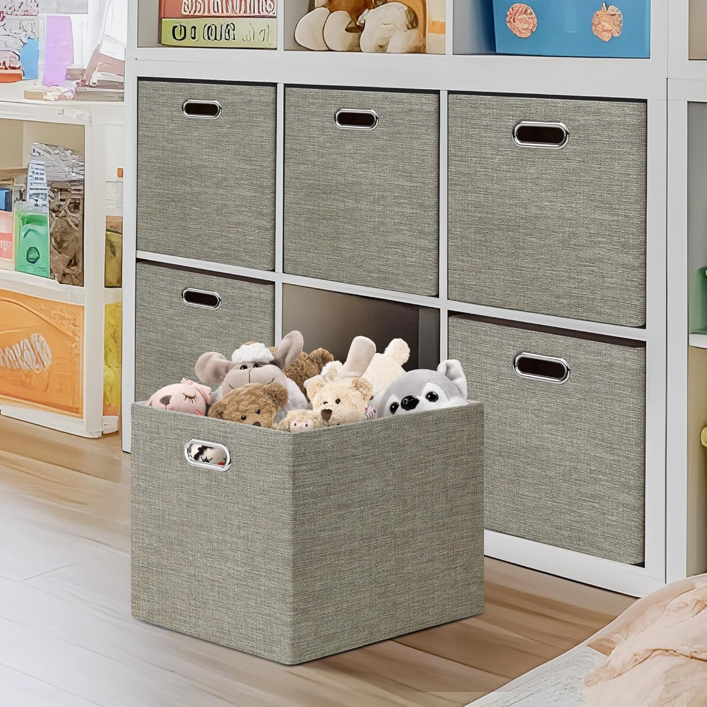 Posprica 15.12"x12.13"x12.01" Storage Cube Bins, Linen Decorative Closet Storage Organizer for IKEA Kallax, 4 Pack Fabric Foldable Large Storage Baskets for Closet, Shelves, Clothes, Toy -Coffee