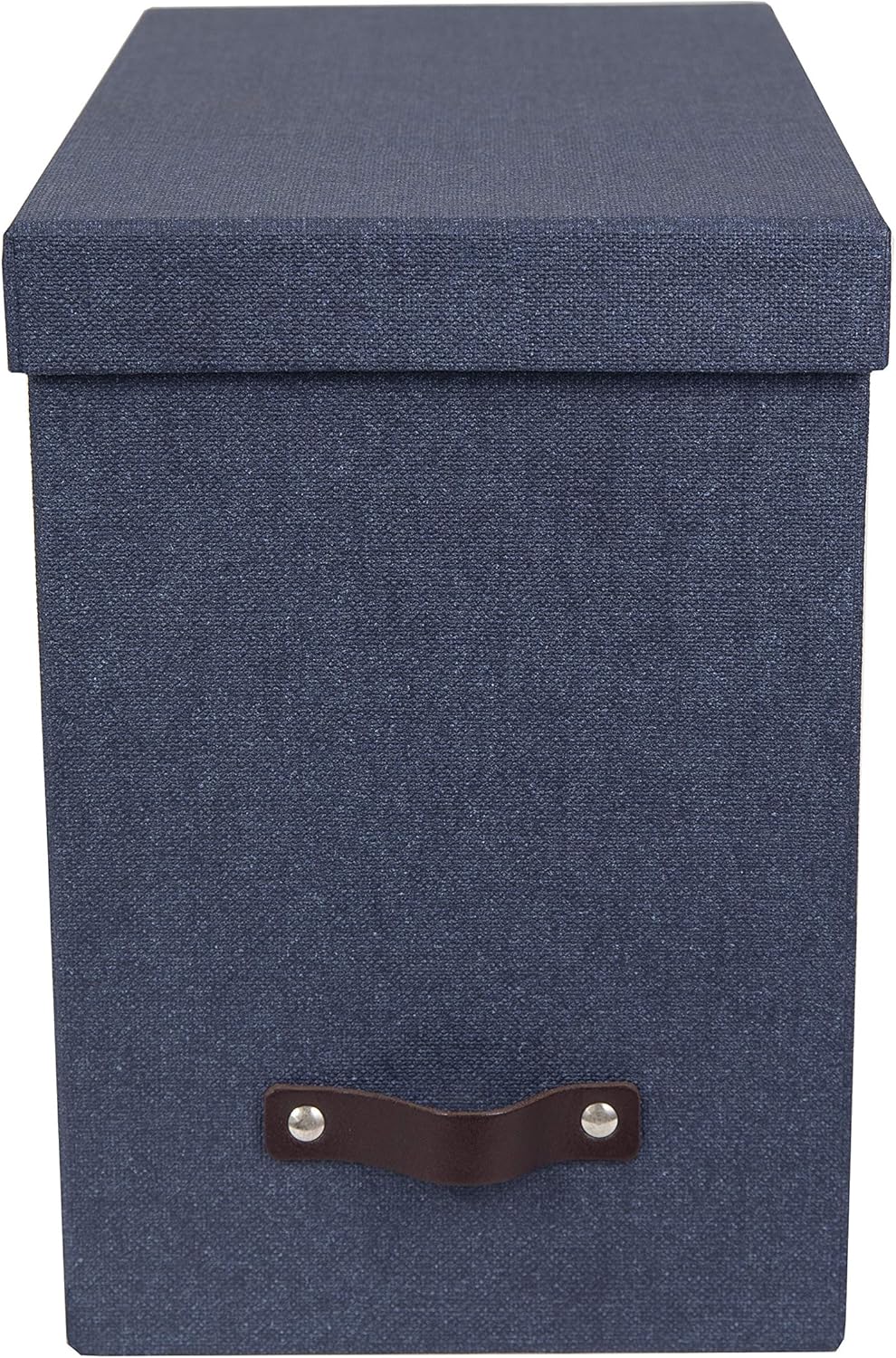 Bigso John Desktop File Box | File Storage Box and Document Organizer for Important Paperwork | Durable Hanging File Box with a Lid and Leather Handle | 7.4’’ x 13’’ x 10.4’’ | Blue