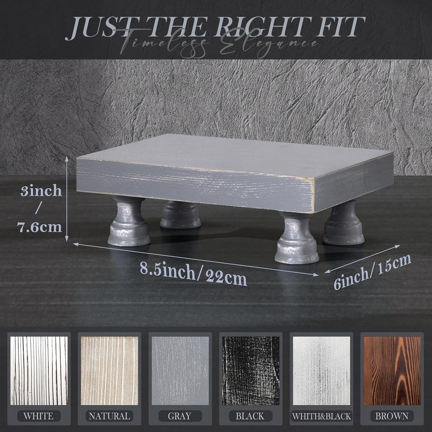 EOSAHR Pine Wood Risers for Decor for Kitchen Sink & Small Vanity - Versatile Risers Display Stands for Bathroom Decor - Chic Sponge Holder and Perfume Organizer (Gray, 8.5")