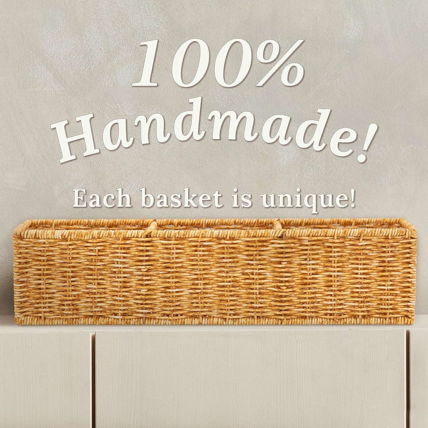 Wicker Basket with 3 Compartments, Toilet Storage, Bathroom Organizer Countertop, Resin Wicker 1pc, Latte
