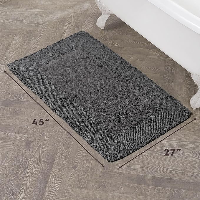 Laura Ashley Ruffle Border Dark Grey 27"x 45" 100% Cotton Bath Rug