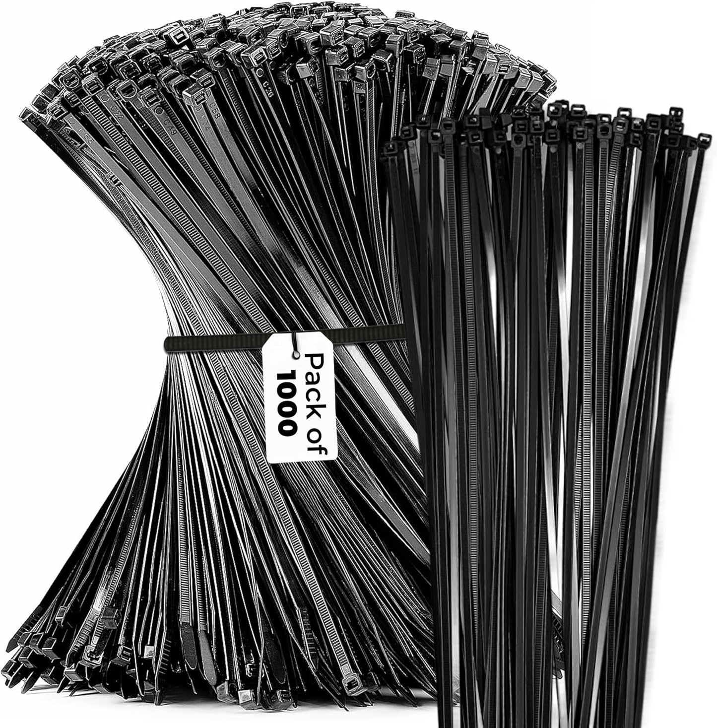 Bolt Dropper 1000-Piece Set of 8 Inch Black Zip Ties Heavy Duty - Self-Locking, UV-Resistant Nylon Cable Ties for Indoor and Outdoor Use, Ideal for Organizing, Securing, and Bundling Wires and Cables