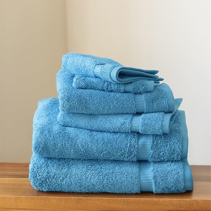 SALBAKOS 100% Turkish Cotton 6-Piece Towel Set | Heirloom Quality Hotel & Spa Collection | Soft, Super Absorbent 2 Washcloth, 2 Hand, 2 Bath Towel Sets | Made in Turkey (Aqua, 6 Piece Towel Set)