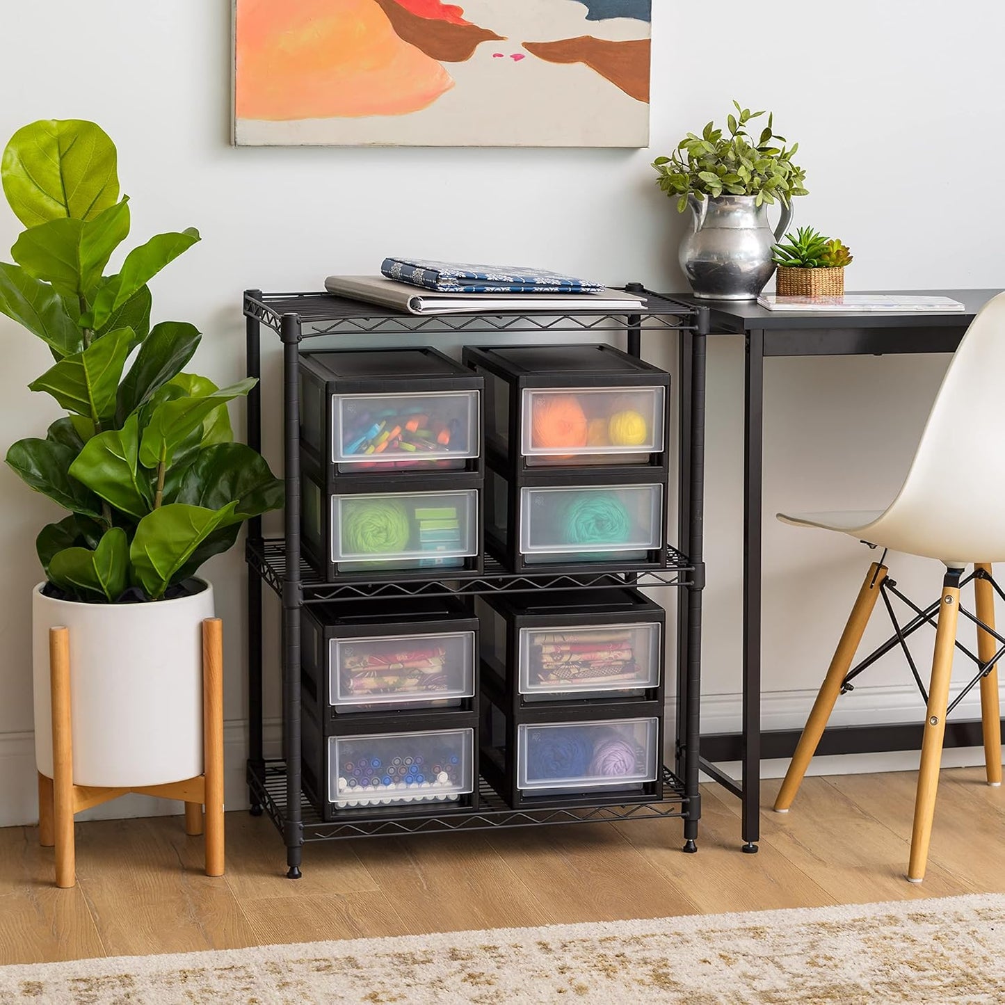 IRIS USA 6 Qt. Plastic Drawer Storage Organizer Stacking Drawers, 8-Pack, Stackable Unit with Sliding Drawer for Clothes Bedroom Kitchen Under Sink Pantry Craft Room Bathroom Dorm Office, Black