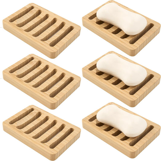 Soap Dish for Shower, 6 Pack Natural Bamboo Bar Soap Holder, Anti-Slip Design for Peace of Mind, Natural and Healthy Material