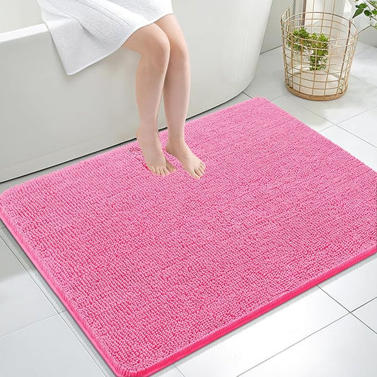 OLANLY Bathroom Rugs 40x32, Extra Soft Absorbent Chenille Bath Rugs, Rubber Backing Quick Dry, Machine Washable Bath Mats for Bathroom Floor, Tub and Shower, Home Decor Accessories, Hot Pink