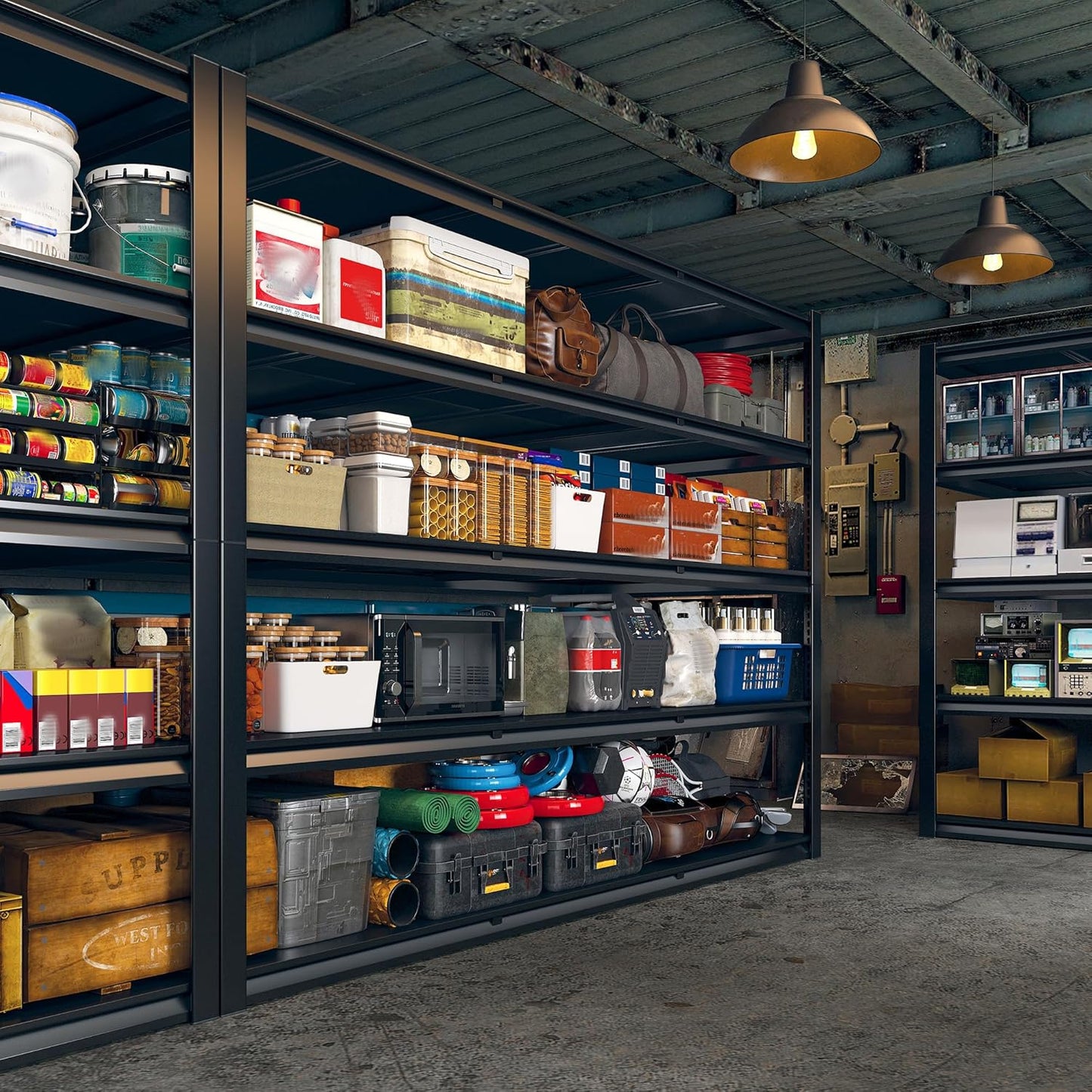 REIBII 60" W Garage Storage Shelves 2650LBS Metal Shelving, Garage Shelves Heavy Duty Shelving, 4 Tier Industrial Adjustable Shelf for Warehouse, Basement, Pantry, 60" W x 24" D x 60" H