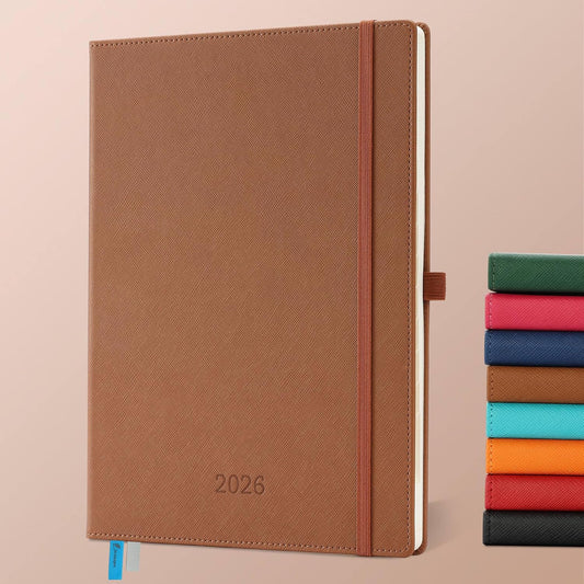 Weekly Monthly 2026 Planner (Jan.26-Dec.26),11.5"x8.5",12 Months Agenda Plan with Month Tabs & Pocket,Expenses/Note Pages, Appointment Book Calendar with Hardcover Vegan Leather Cover,Brown