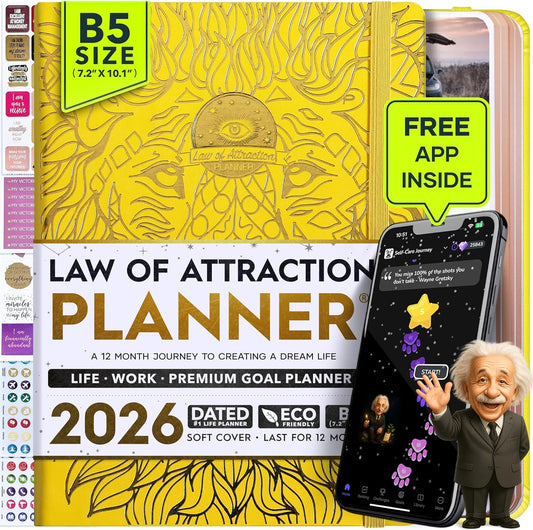 2026 Planner Weekly and Monthly | Law of Attraction Planner with Panduo App | A 12 Month Journey for Productivity, Gratitude & Goal Setting | Includes Foldable Vision Board, Gift Box & Stickers