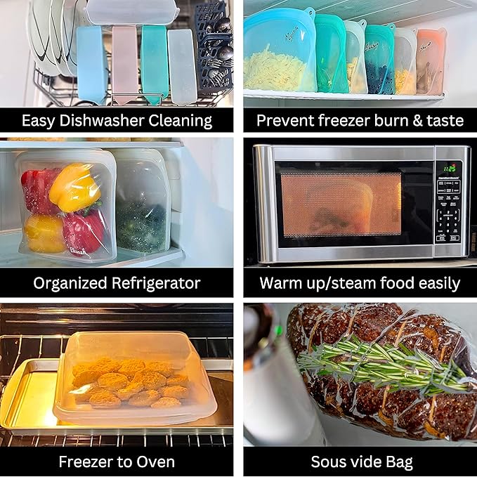 Elkanah Extra Large 116fl oz Silicone Bags Reusable Freezer Bags Silicone Gallon Bag Food Storage Bag Oven Bags Sous Vide, Microwave, Oven & Dishwasher safe