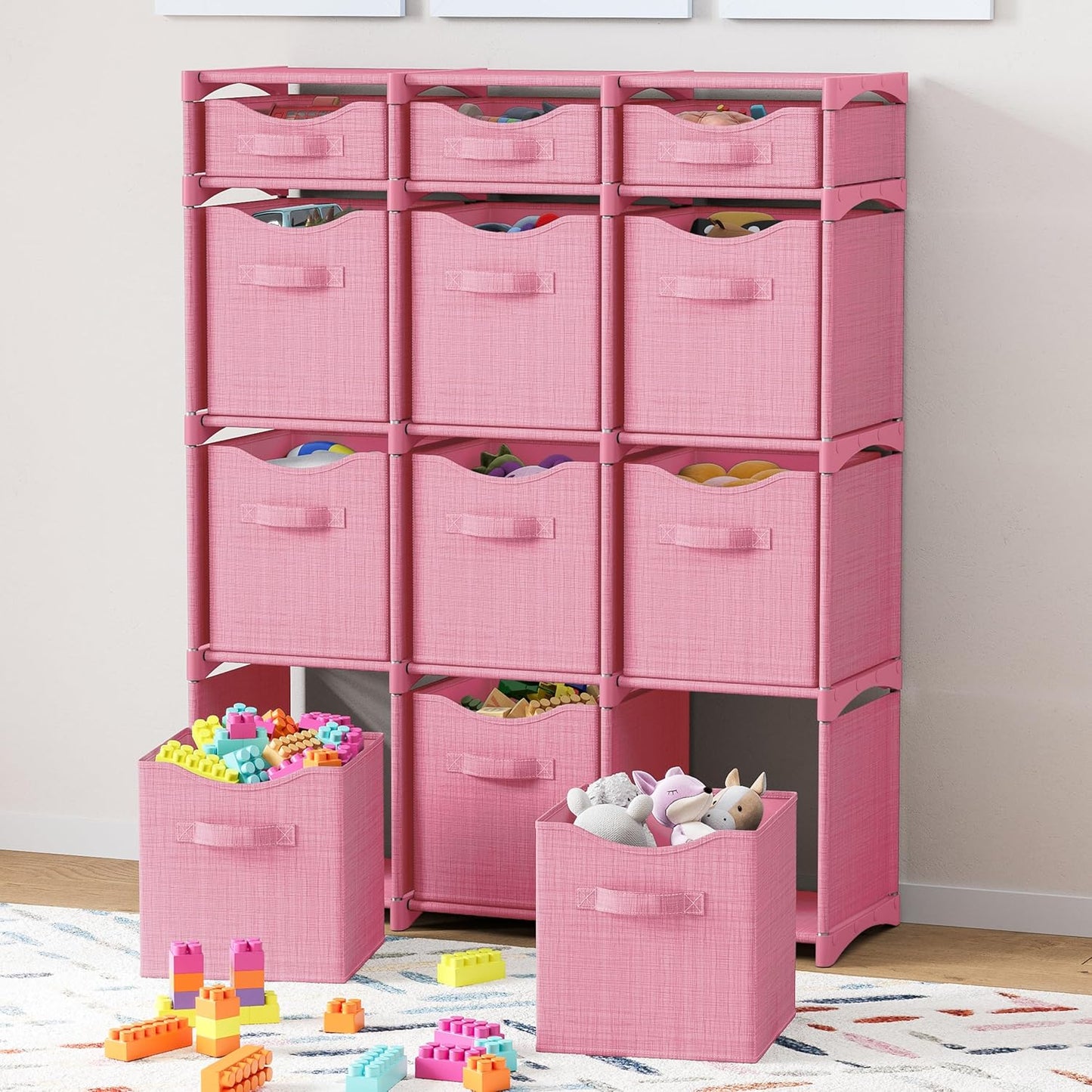 12 Cube Closet Organizers And Storage | Includes All Storage Cube Bins | Easy To Assemble Closet Storage Unit With Drawers | Room Organizer For Clothes, Baby Closet Bedroom, Playroom, Dorm (Pink)