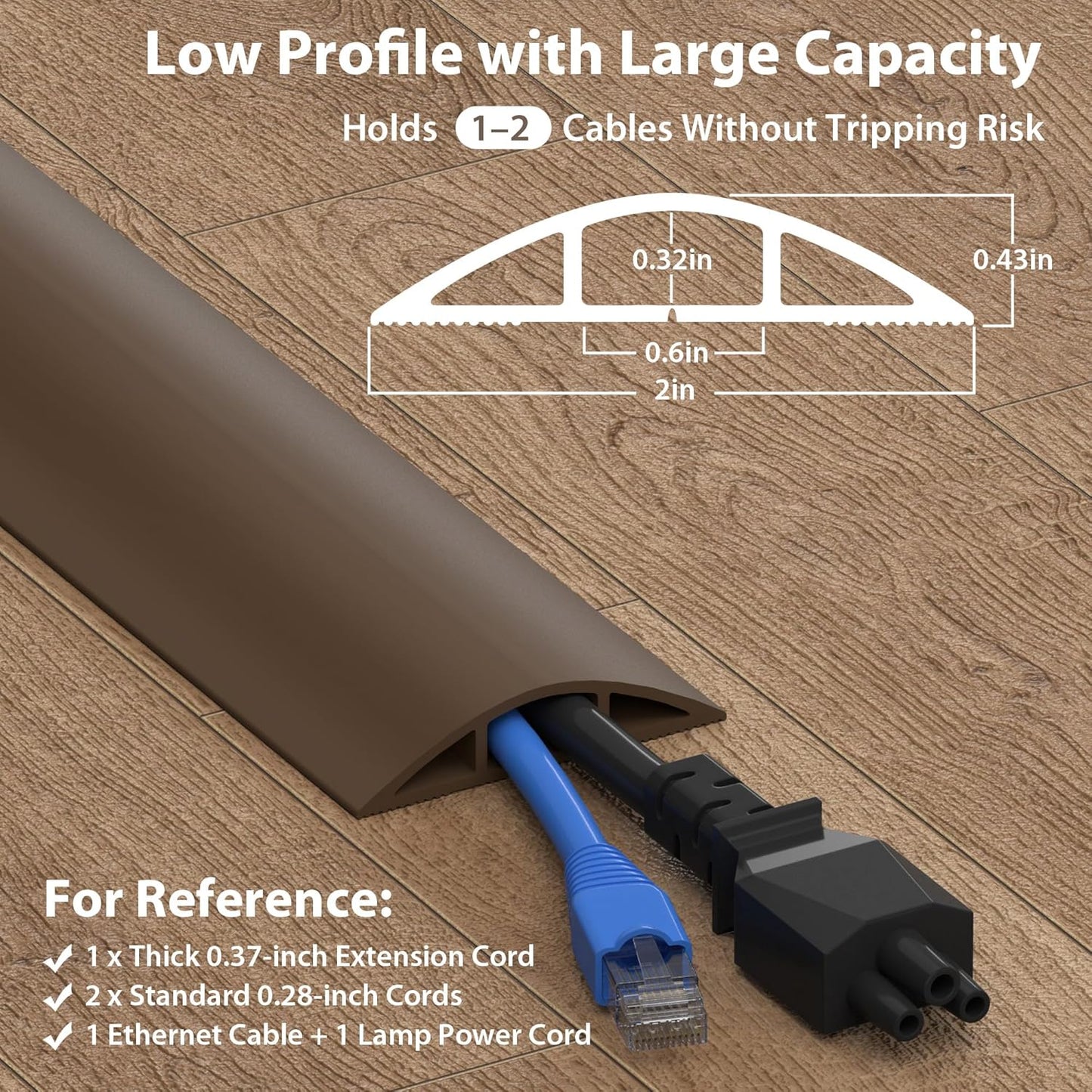 ZhiYo 6ft Cord Hider Floor, Soft PVC Cord Covers for Wires on Floor, Wire Cover to Hide Extension Cords, Cable Cover Protect Cords & Prevent Trips, Cable Cavity: W0.6in x H0.32in, Vintage Coffee Brown