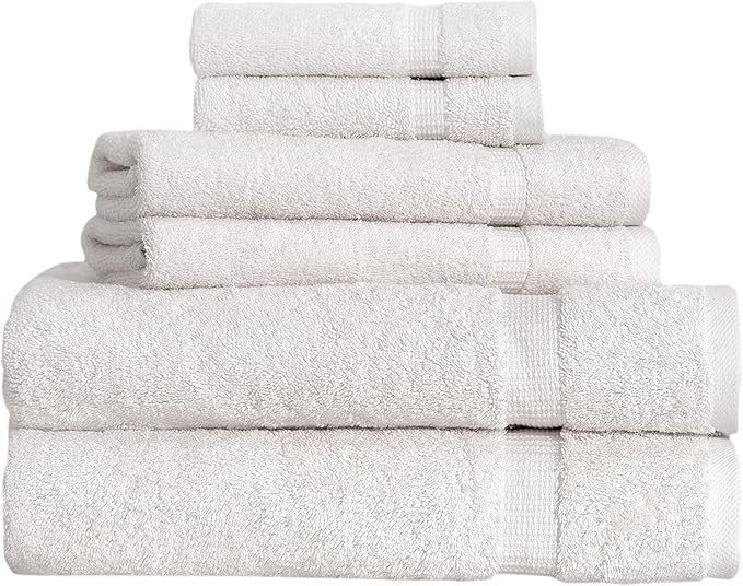 SALBAKOS 100% Turkish Cotton 6-Piece Towel Set | Heirloom Quality Hotel & Spa Collection | Soft, Super Absorbent 2 Washcloth, 2 Hand, 2 Bath Towel Sets | Made in Turkey (Ivory, 6 Piece Towel Set)