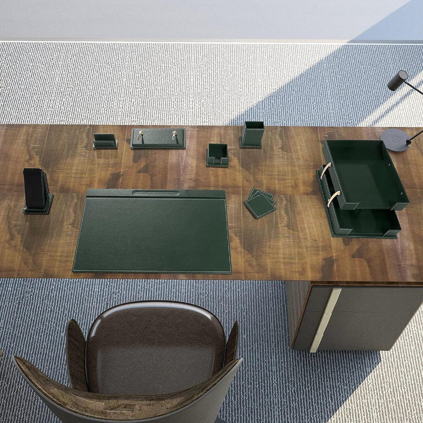 MOOGCO Bonded Set Luxury Leather Desk Pad & Desk Organization Essentials Desk Organizer Leather Desk Organizer (Green)